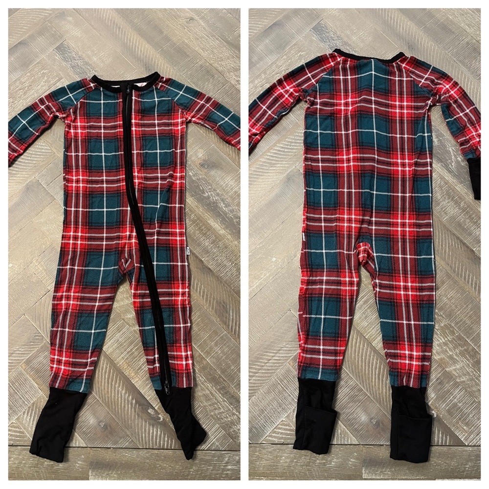 Little Sleepies Fireside Plaid Zippy, 6-12 months, EUC